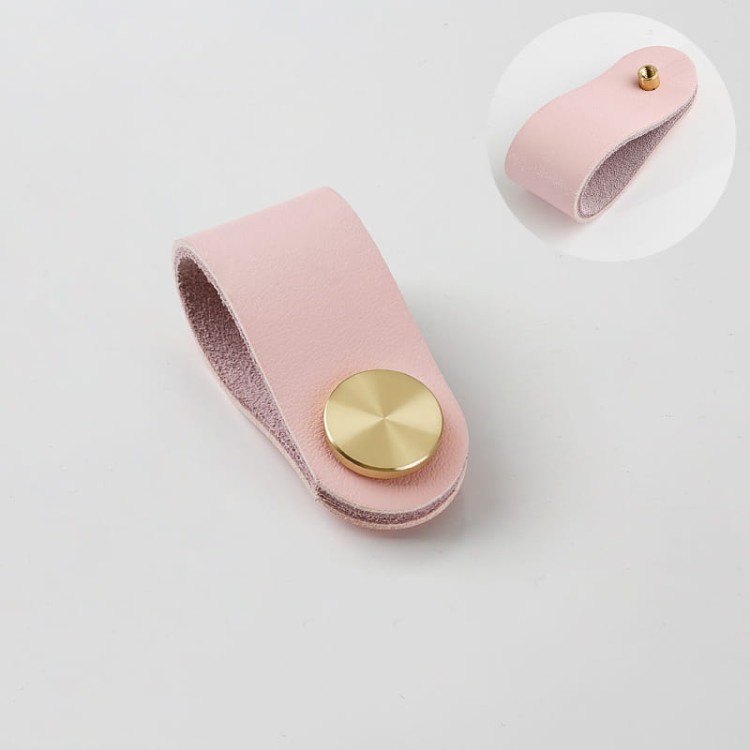 Möbelgriff Alerce – Leder-Schlaufengriff in Schwarz, Weiß, Orange, Rosa, Grau, Braun und Pastellgrün. 1-Loch-Montage oder 96 mm Lochabstand, Boho- und Skandi-Stil, ideal für Kindermöbel – egriffe.at