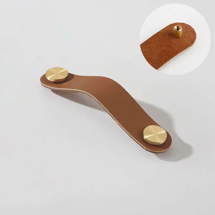 Möbelgriff Alerce – Leder-Schlaufengriff in Schwarz, Weiß, Orange, Rosa, Grau, Braun und Pastellgrün. 1-Loch-Montage oder 96 mm Lochabstand, Boho- und Skandi-Stil, ideal für Kindermöbel – egriffe.de