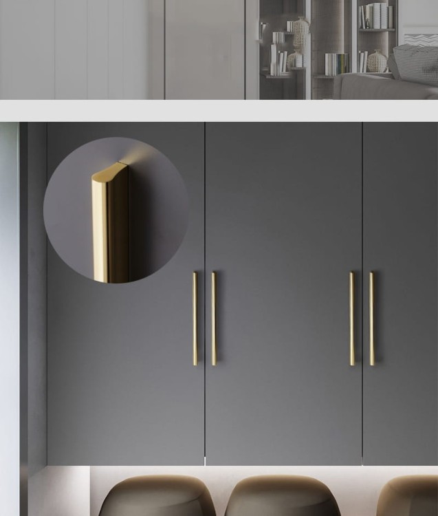 Möbelgriff Anta – schlichter Frontmontage-Griff in Schwarz und gebürstetem Gold, Größen 96, 128, 192, 320, 576 und 960 mm. Modern für Küchenmöbel, Kommoden, Schränke und Bäder – egriffe.at