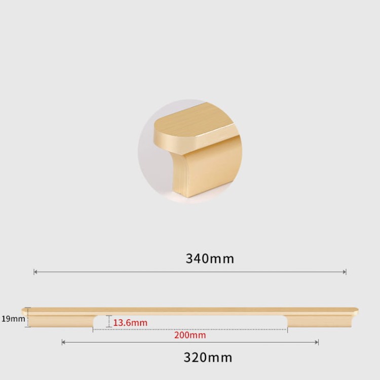 Möbelgriff Novo – klassischer Aufsatzgriff in Schwarz oder gebürstetem Gold, Größen 96–768 mm. Im modernen Glamour-Stil, für Küchenschränke, Kommoden und Schreibtische – egriffe.de