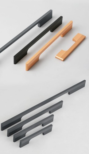 Möbelgriff Vista – moderner minimalistischer Griff in Schwarz, Champagnergold und Aschgrau. Größen 96–960 mm, für Küchen- und Badmöbel, Schränke, Schubladen und Kommoden – egriffe.de