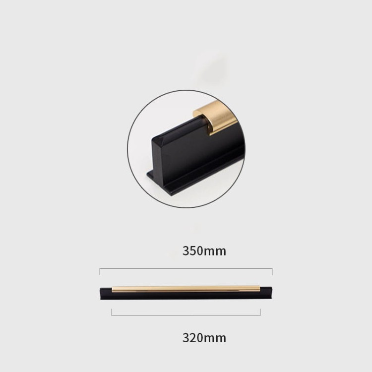 Möbelgriff Polvo – schwarzer Griff mit eleganter goldener Einlage im modernen Glamour-Stil. Erhältlich in 96, 128, 160, 192, 320 und 448 mm. Ideal für Küchenmöbel, Schubladen, Schränke und Kommoden – egriffe.at
