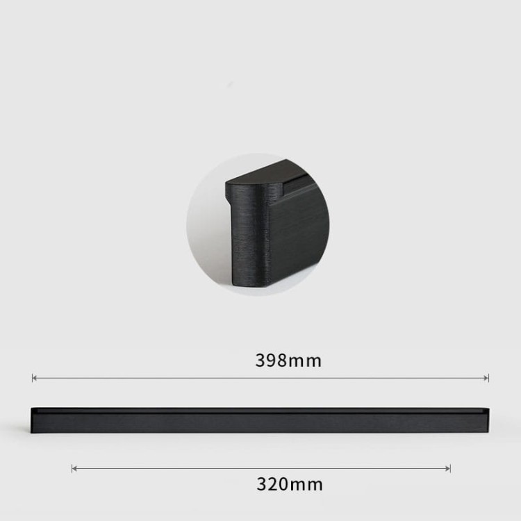 Möbelgriff Avalos – schlichter linearer Griff in Schwarz oder gebürstetem Gold. Modern, erhältlich in 96, 128, 160, 320, 546 und 960 mm – egriffe.de