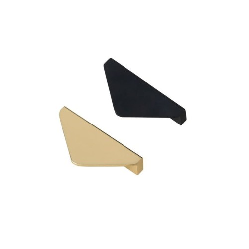 Möbelgriff Mulas – dreieckiger geometrischer Griff in Schwarz oder gebürstetem Gold. Modern und minimalistisch – egriffe.at