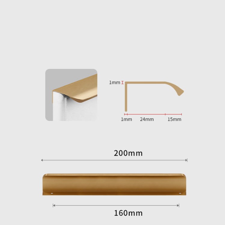 Möbelgriff Antonio – Kantengriff mit ergonomisch abgerundeter Front in gebürstetem Gold, Kaffeegold, Schwarz, Weiß und Grau. Ideal für moderne Küchen- und Wohnmöbel – egriffe.de