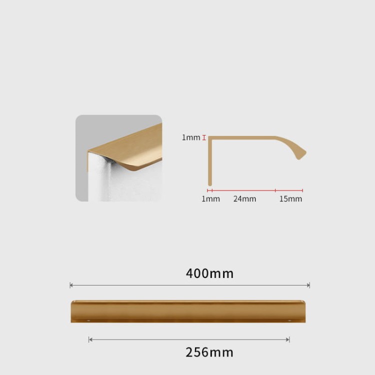 Möbelgriff Antonio – Kantengriff mit ergonomisch abgerundeter Front in gebürstetem Gold, Kaffeegold, Schwarz, Weiß und Grau. Ideal für moderne Küchen- und Wohnmöbel – egriffe.de
