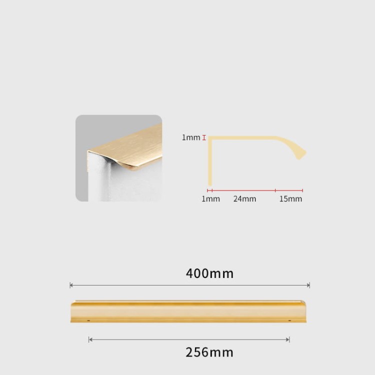 Möbelgriff Antonio – Kantengriff mit ergonomisch abgerundeter Front in gebürstetem Gold, Kaffeegold, Schwarz, Weiß und Grau. Ideal für moderne Küchen- und Wohnmöbel – egriffe.at