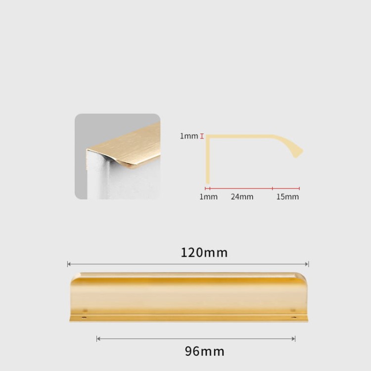 Möbelgriff Antonio – Kantengriff mit ergonomisch abgerundeter Front in gebürstetem Gold, Kaffeegold, Schwarz, Weiß und Grau. Ideal für moderne Küchen- und Wohnmöbel – egriffe.at