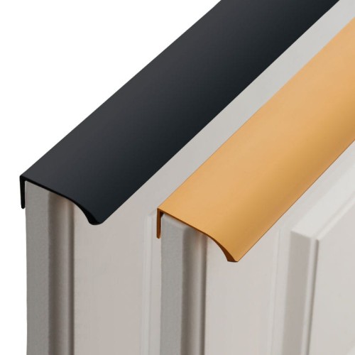 Möbelgriff Isabel – Aluminium-Kantengriff für die obere Frontkante in Schwarz und Champagnergold. Erhältlich in Größen von 64 bis 960 mm – egriffe.de