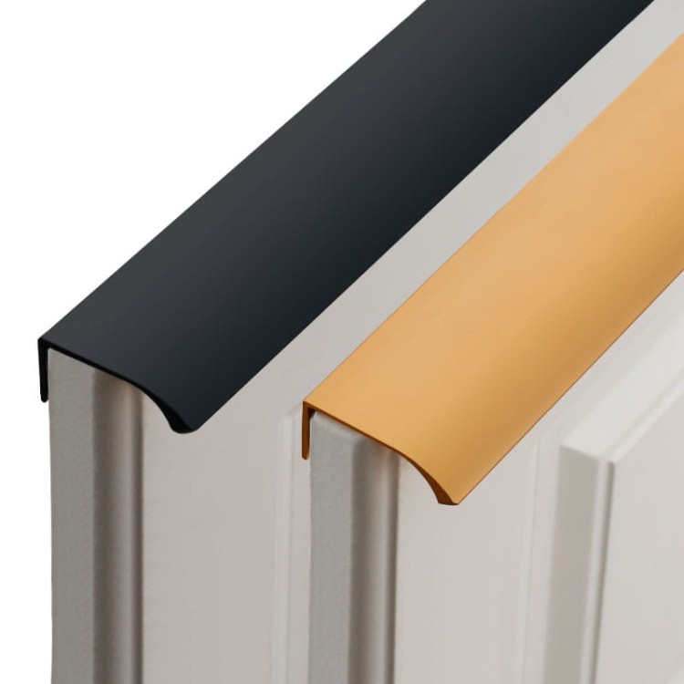 Möbelgriff Isabel – Aluminium-Kantengriff für die obere Frontkante in Schwarz und Champagnergold. Erhältlich in Größen von 64 bis 960 mm – egriffe.de