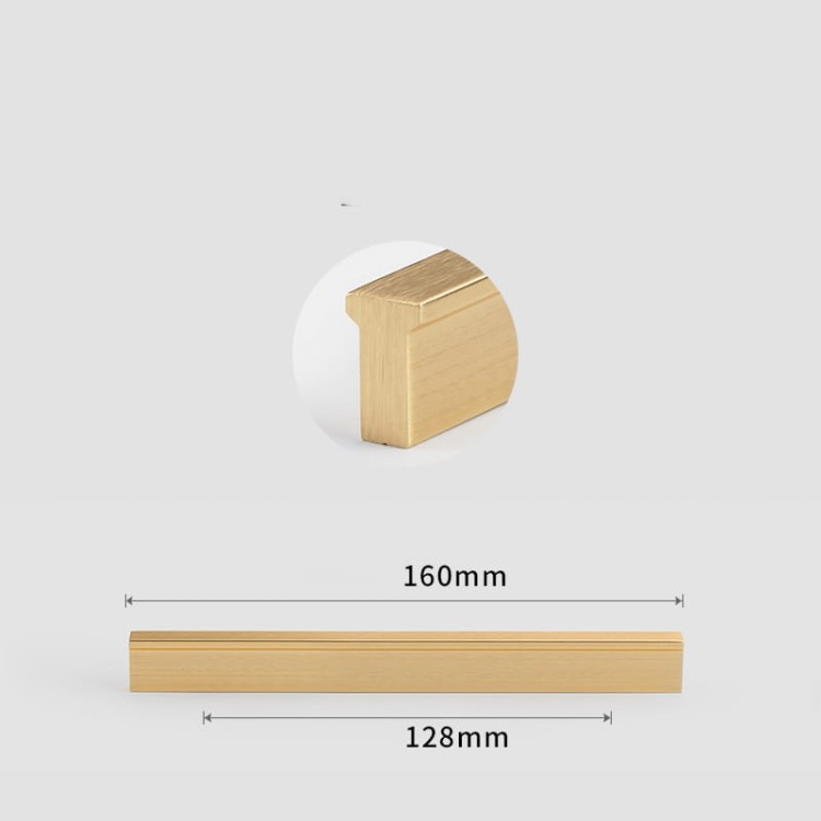 Länglicher gebürsteter goldener Jimba-Möbelgriff für Schränke mit 128 mm Lochabstand