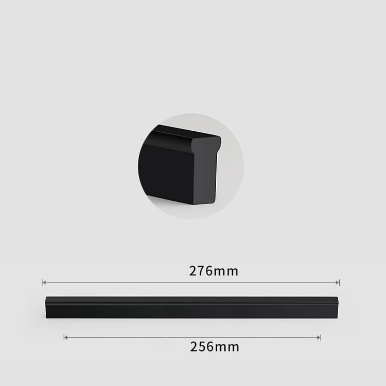 Langer mattschwarzer Jimba-Möbelgriff für breite Möbelfronten in der Größe 256 mm