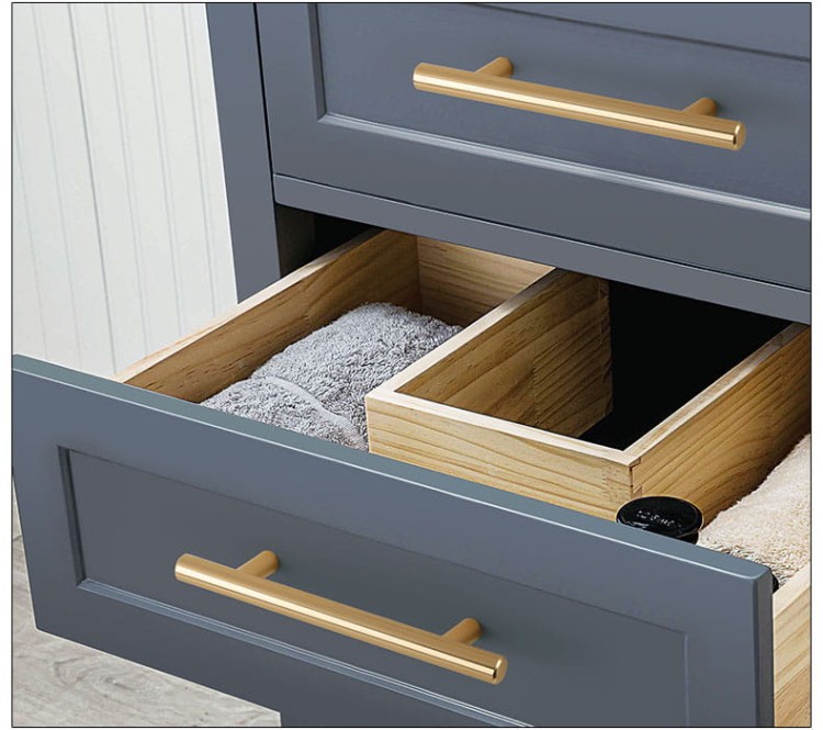 Möbelgriff Uno – T-Bar-Griff mit rundem Profil in Schwarz und gebürstetem Gold. Erhältlich als T-Bar-Knopf sowie in 96, 128, 160, 256, 512 und 850 mm – egriffe.de