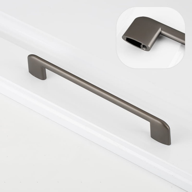 Möbelgriff Sabalo – moderner minimalistischer Griff für Küchenschränke, Schubladen, Kommoden und Badmöbel in Schwarz, gebürstetem Gold, gebürstetem Nickel und Perlgrau. Größen 128, 160, 192 und 256 mm – egriffe.de
