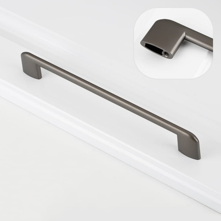 Möbelgriff Sabalo – moderner minimalistischer Griff für Küchenschränke, Schubladen, Kommoden und Badmöbel in Schwarz, gebürstetem Gold, gebürstetem Nickel und Perlgrau. Größen 128, 160, 192 und 256 mm – egriffe.de