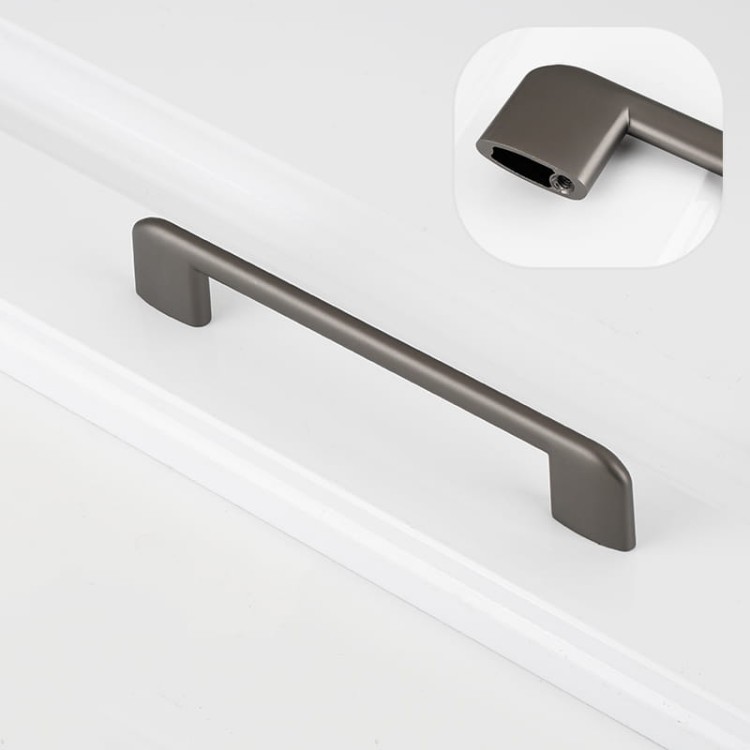 Möbelgriff Sabalo – moderner minimalistischer Griff für Küchenschränke, Schubladen, Kommoden und Badmöbel in Schwarz, gebürstetem Gold, gebürstetem Nickel und Perlgrau. Größen 128, 160, 192 und 256 mm – egriffe.at
