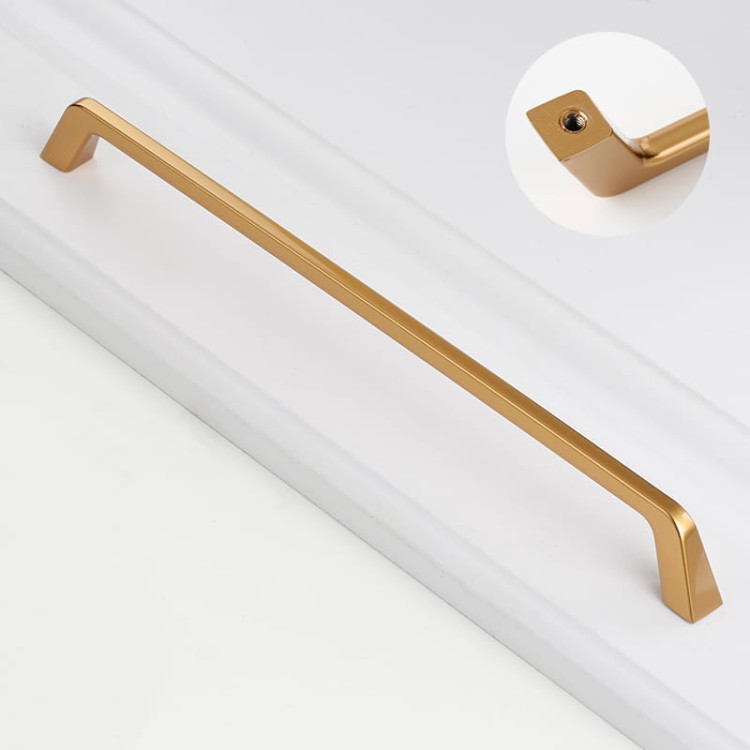 Möbelgriff Amarito – moderner Aufsatzgriff für Schränke und Schubladen in gebürstetem Gold, Schwarz, Perlgrau, gebürstetem Nickel, hellem Sandschwarz und Sandgold. Schlichter Küchengriff – egriffe.de.
