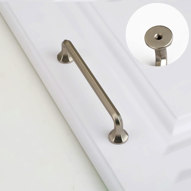 Möbelgriff Grillo – eleganter länglicher Griff und sechseckiger Knopf für Schränke und Schubladen in gebürstetem Gold, Schwarz, gebürstetem Nickel und Perlgrau – egriffe.de.