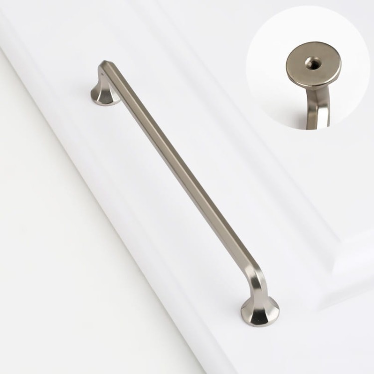 Möbelgriff Grillo – eleganter länglicher Griff und sechseckiger Knopf für Schränke und Schubladen in gebürstetem Gold, Schwarz, gebürstetem Nickel und Perlgrau – egriffe.at.