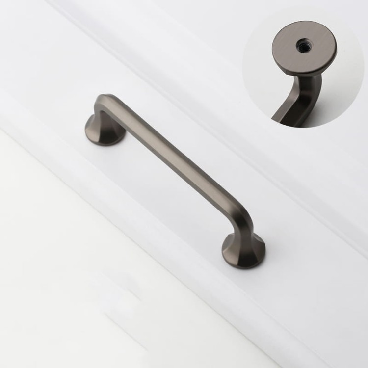 Möbelgriff Grillo – eleganter länglicher Griff und sechseckiger Knopf für Schränke und Schubladen in gebürstetem Gold, Schwarz, gebürstetem Nickel und Perlgrau – egriffe.de.