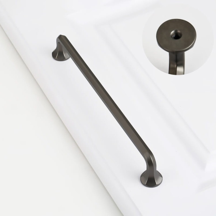 Möbelgriff Grillo – eleganter länglicher Griff und sechseckiger Knopf für Schränke und Schubladen in gebürstetem Gold, Schwarz, gebürstetem Nickel und Perlgrau – egriffe.at.
