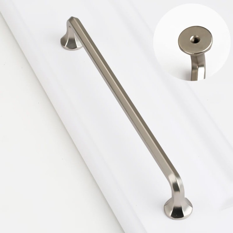 Möbelgriff Grillo – eleganter länglicher Griff und sechseckiger Knopf für Schränke und Schubladen in gebürstetem Gold, Schwarz, gebürstetem Nickel und Perlgrau – egriffe.at.