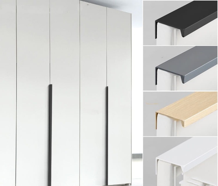Möbelgriff Dimas – Kantengriff für Schränke und Schubladen in Schwarz, Weiß, Grau, Silber und gebürstetem Gold. Moderner Griff für Möbelfronten, erhältlich im Shop egriffe.de.