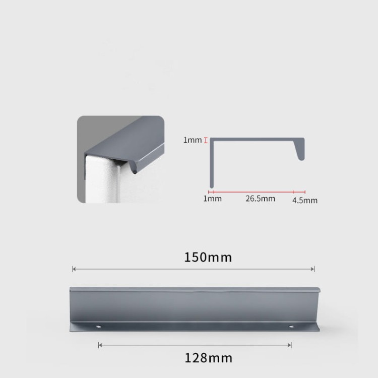 Möbelgriff Dimas – Kantengriff für Schränke und Schubladen in Schwarz, Weiß, Grau, Silber und gebürstetem Gold. Moderner Griff für Möbelfronten, erhältlich im Shop egriffe.at.