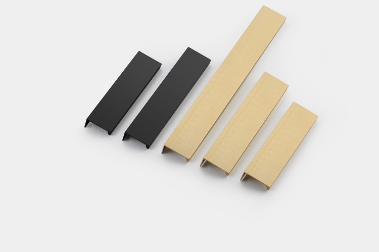 Möbelgriff Dimas – Kantengriff für Schränke und Schubladen in Schwarz, Weiß, Grau, Silber und gebürstetem Gold. Moderner Griff für Möbelfronten, erhältlich im Shop egriffe.de.