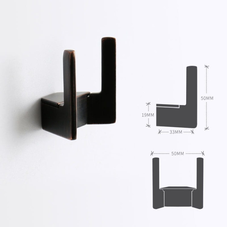 Wandhaken Martin – moderner doppelter Wandhaken für Bad und Flur, Aluminiumhaken in Schwarz, Mattbraun, gebürstetem Nickel, Perlgrau, gebürstetem Gold und ORB, erhältlich im Shop egriffe.de.