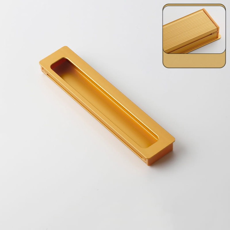Möbelgriff Olivos – länglicher eingelassener Griff für Schränke und Schubladen in Gold, Größe 150 mm, erhältlich im Shop egriffe.de.