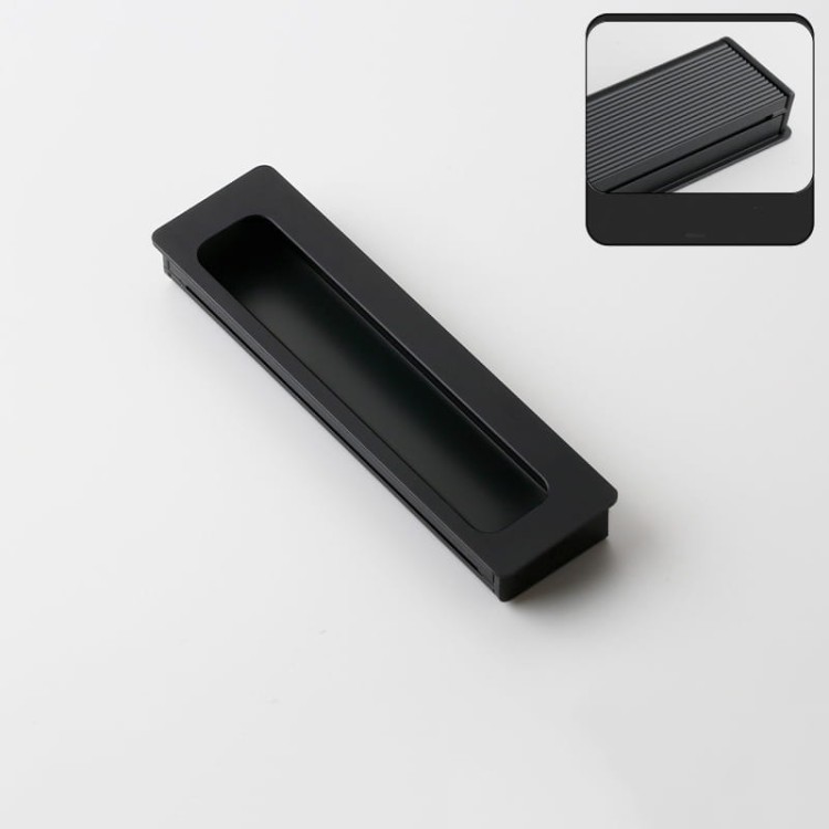 Möbelgriff Olivos – länglicher eingelassener Griff für Schränke und Schubladen in Schwarz, Größe 120 mm, erhältlich im Shop egriffe.de.