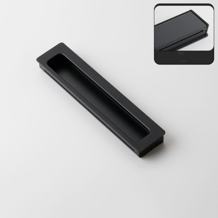 Möbelgriff Olivos – länglicher eingelassener Griff für Schränke und Schubladen in Schwarz, Größe 150 mm, erhältlich im Shop egriffe.at