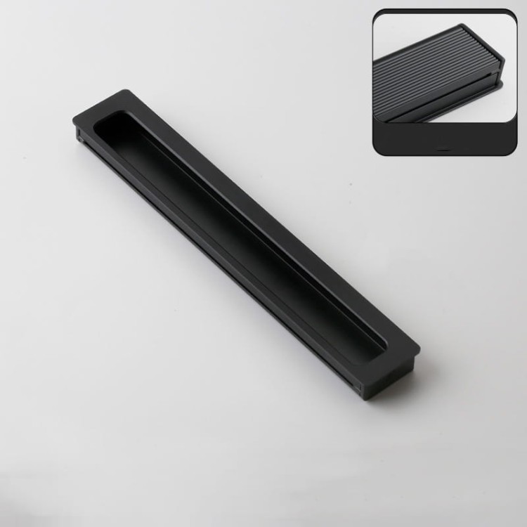 Möbelgriff Olivos – länglicher eingelassener Griff für Schränke und Schubladen in Schwarz, Größe 200 mm, erhältlich im Shop egriffe.de.