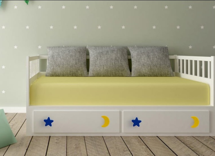 Kinder-Möbelgriff Star – gelber und blauer sternförmiger Möbelknopf für Schränke und Kommoden im Kinderzimmer, erhältlich im Shop egriffe.de.