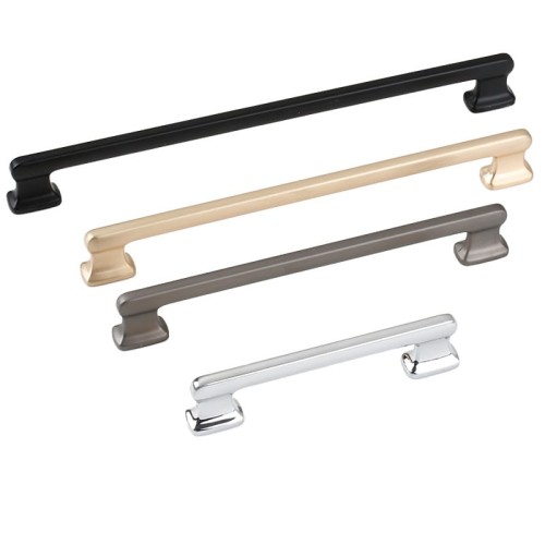 Möbelgriff Maceo – moderner und klassischer Aufsatzgriff für Schränke und Schubladen in gebürstetem Gold, gebürstetem Nickel, Perlgrau und Schwarz. Größen 96, 128, 160 und 192 mm – egriffe.de.