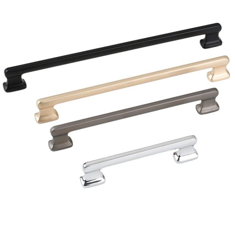 Möbelgriff Maceo – moderner und klassischer Aufsatzgriff für Schränke und Schubladen in gebürstetem Gold, gebürstetem Nickel, Perlgrau und Schwarz. Größen 96, 128, 160 und 192 mm – egriffe.at.