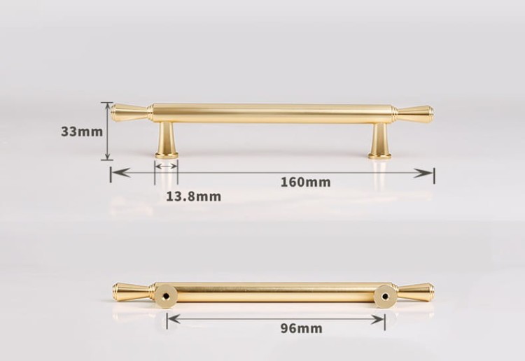 Möbelgriff Grava – T-Bar-Griff in Mattschwarz oder glänzendem Gold, erhältlich als Knopf sowie in 96, 128 und 192 mm. Ideal für Küchenschränke, Kommoden und Garderoben – egriffe.de