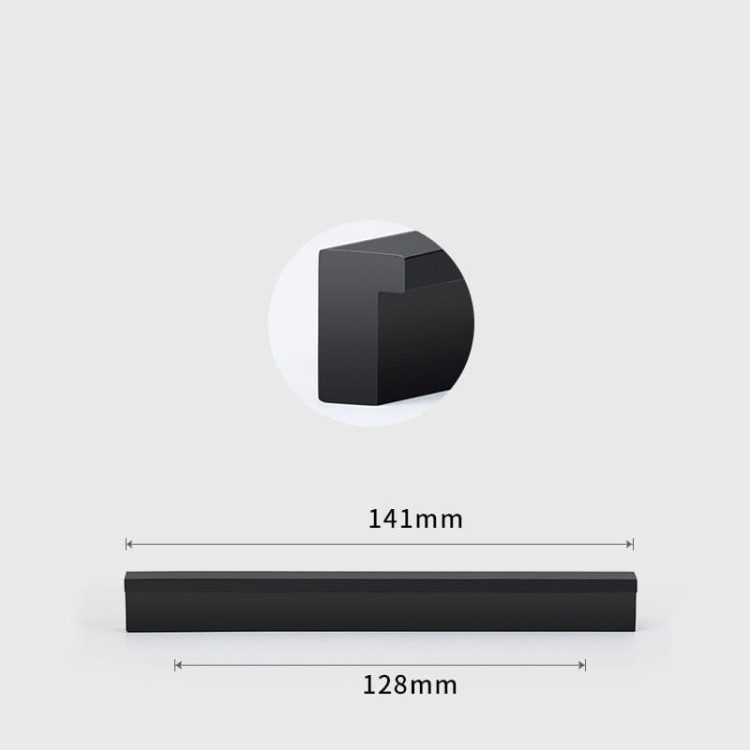 Schwarzer länglicher Möbelgriff Rita – Größe 128 mm, Farbe Schwarz.