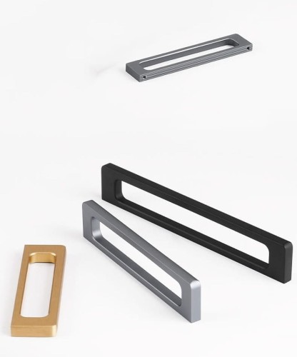 Möbelgriff Barra – moderner durchbrochener Griff in gebürstetem Kaffeegold, Grau und Schwarz. Größen 96, 128 und 160 mm, für Küchen- und Badmöbel, Schränke und Kommoden – egriffe.de