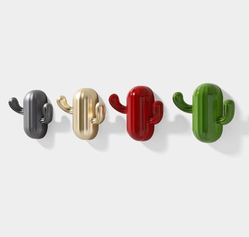 Wandhaken Cactus – verspielt und modern, ideal für Flur, Küche, Bad und Kinderzimmer. Robust und leicht zu montieren. Farben: Gold, Rot, Grün und Grau.