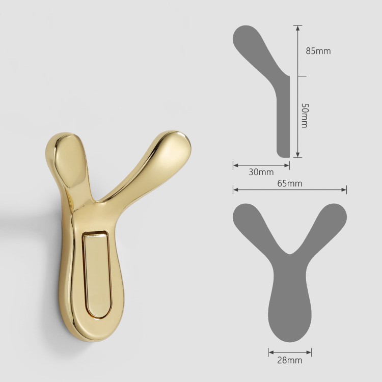 Wandhaken San Pedro – modernes, schlichtes Design für Loft-, Skandi- und klassische Interieurs. Robust und feuchtigkeitsbeständig, ideal für Zuhause und Büro. Farben: Gold, gebürstetes Gold, Schwarz und Perlgrau.