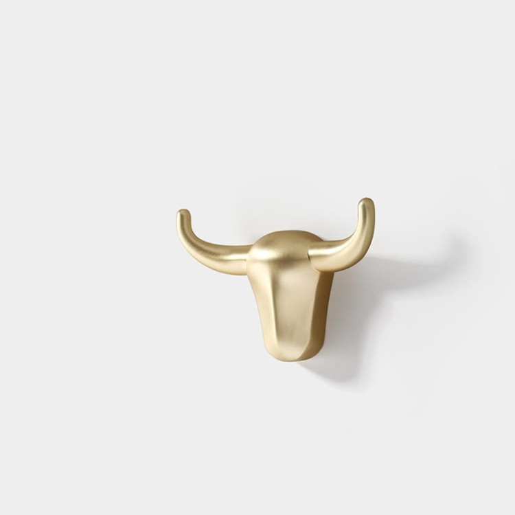 Wandhaken Torro – markanter Haken in Form eines Stierkopfs. Aus robustem, kratzfestem Material, leicht zu montieren. Ideal für Zuhause und gewerbliche Räume. Farben: Schwarz, Perlgrau und gebürstetes Gold.