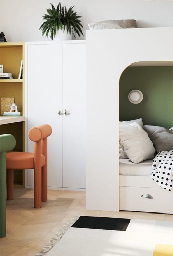 KinderMöbelgriff Caracol in Schneckenform. Pastellrosa oder Pastellgrün schmückt Schränke, Kommoden und Schubladen im Kinderzimmer und verbindet praktische Funktion mit kreativer, moderner Dekoration.