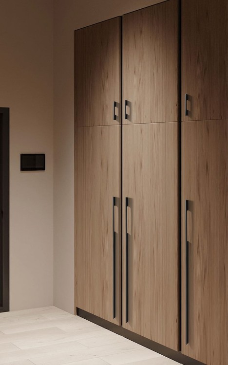 Möbelgriff Pomo – moderner länglicher Griff für Küchenmöbel, Schränke und Schubladen. Farben: Schwarz, Champagnergold und Grau. Größen: Knopf, 192, 320 und 800 mm.